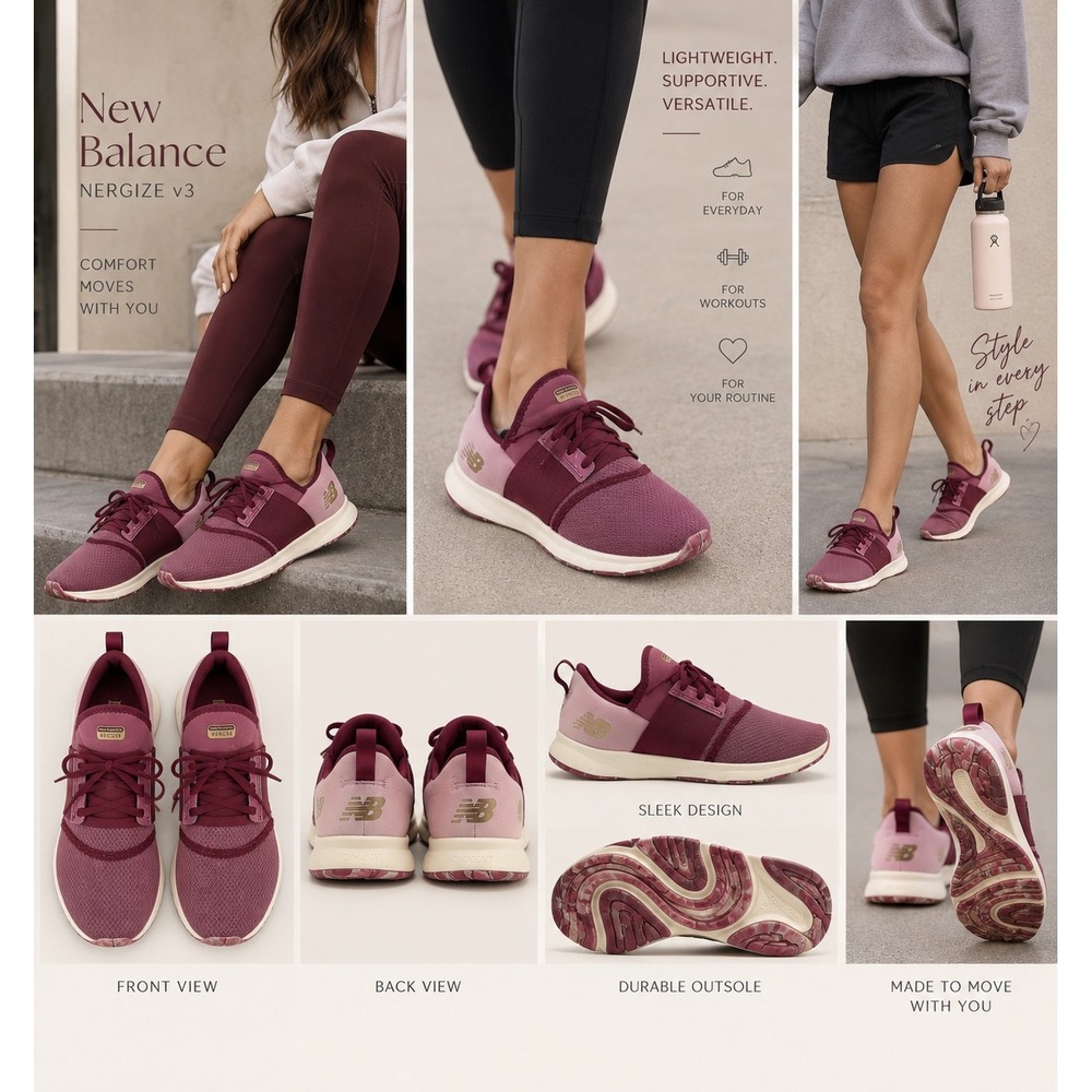 New Balance Nergize Sport Womens Burgundy Pink Training Shoes WXNRGQR3 Size 8